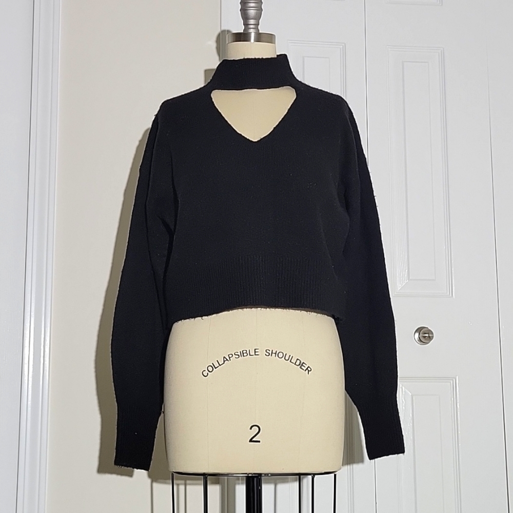 & Other Stories Black Cropped Turtleneck Cutout Sweater